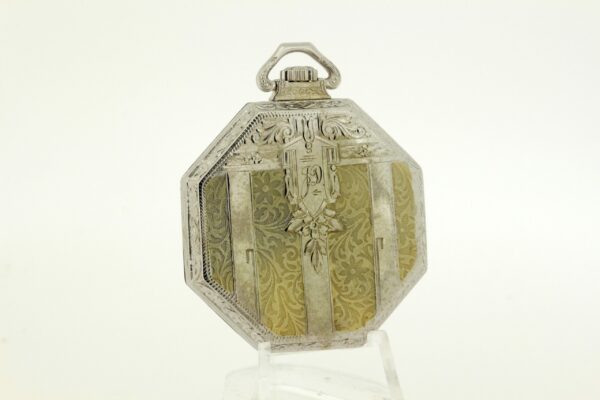 Vintage 1920s 14K Gold Elgin Hexagonal Case Pocket Watch Flowers Engraved Art Deco