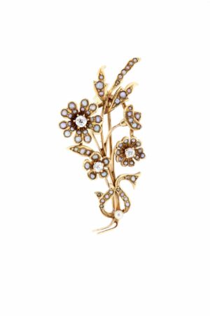 Timekeepersclayton Vintage Brooch Victorian Era 14K Gold Floral Bouquet Flowers Pearl and Diamond Brooch Pin