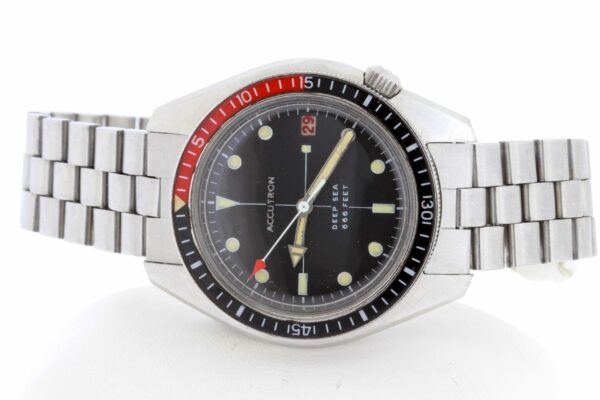 Timekeepersclayton Vintage Bulova Accutron 1960s Deep Sea Coca Bezel Stainless Steel Date Dial Wrist Watch