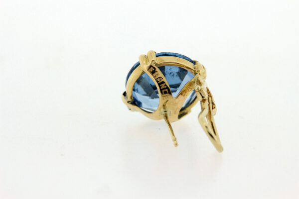 Timekeepersclayton Vintage Fancy-cut Blue Topaz Claw Set Earrings Omega Backs 14K Yellow Gold