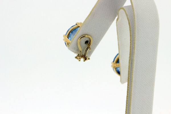 Timekeepersclayton Vintage Fancy-cut Blue Topaz Claw Set Earrings Omega Backs 14K Yellow Gold