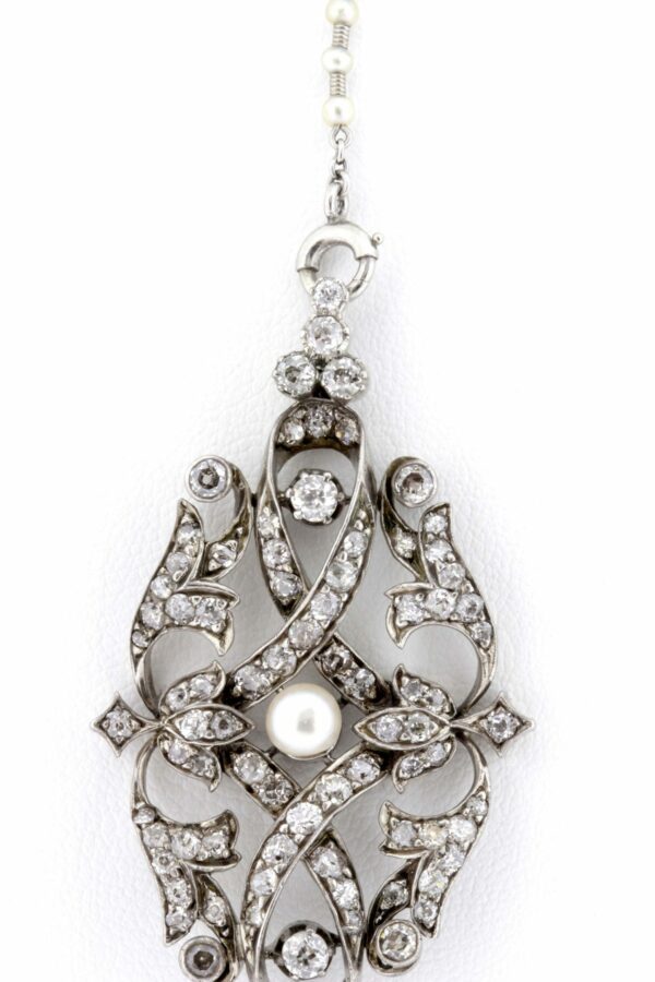 Timekeepersclayton Vintage Platinum Pendant with Diamonds and Pearl with Chain Necklace