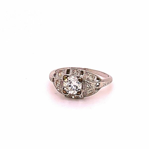 Timekeepersclayton Vintage Platinum Ring with Half Carat Euro Cut Diamond Centr Wedding Ring Engagement Ring