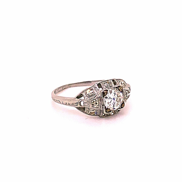 Timekeepersclayton Vintage Platinum Ring with Half Carat Euro Cut Diamond Centr Wedding Ring Engagement Ring