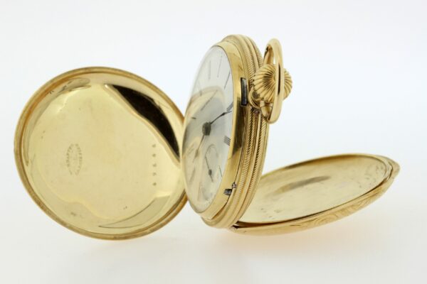 Timekeepersclayton Vintage Pocket Watch 1883 Elgin 18K Yellow Gold Case Lever Set