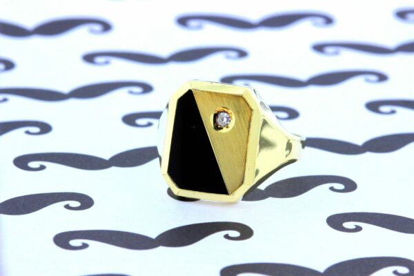 Timekeepersclayton Vintage Signet Ring with Black Onxy/Enamel Single Cut Diamond Accent Brushed Finish Florentine Mens Gents