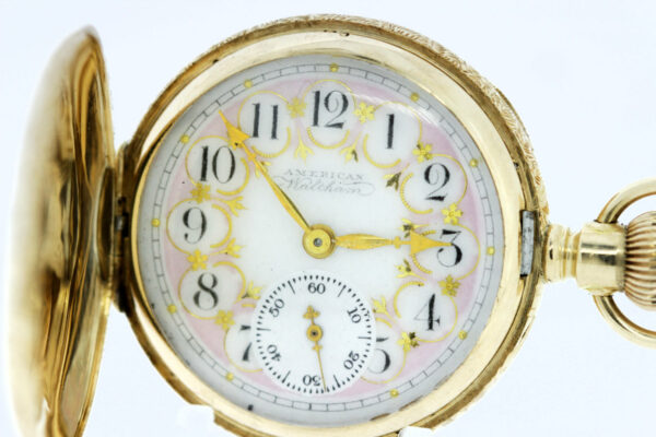 Timekeepersclayton Waltham 14K Gold Pocket Watch with Engraved Deer