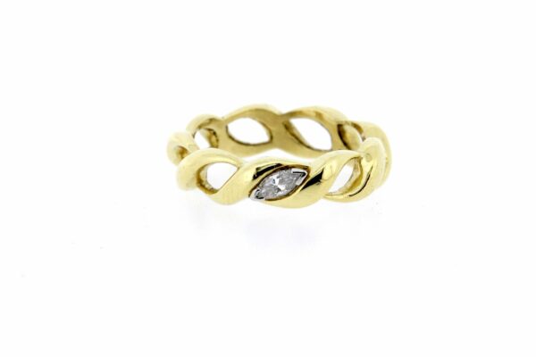 Timekeepersclayton Woven 18K Yellow Gold Ring with Platinum Set .15ct Marquise Diamond