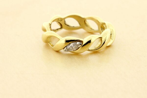 Timekeepersclayton Woven 18K Yellow Gold Ring with Platinum Set .15ct Marquise Diamond