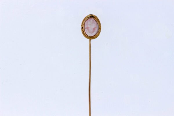 Timekeepersclayton Yellow Gold Stick Pin with Pink Cameo