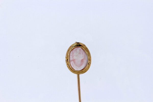 Timekeepersclayton Yellow Gold Stick Pin with Pink Cameo