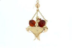 Timekeepersclayton 18K Yellow Gold Vintage Charm Red Accents Urn Vessel Vase Drop Pendant Watch Fob Carnelian Red Glass
