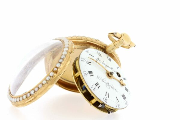 Timekeepersclayton 1840s Fusee Enameled and Pearl Key Wind Pocket Watch 18K
