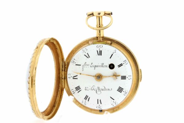 Timekeepersclayton 1840s Fusee Enameled and Pearl Key Wind Pocket Watch 18K
