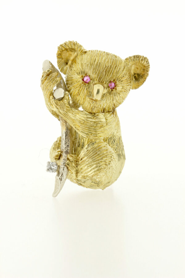 18K Yellow and Gold Koala Brooch Pin with Diamond Accents Australia