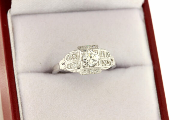 Vintage 1920s Wedding Ring with 0.40ct Diamond Center with Milgrain and Diamond Accents Engagement Ring