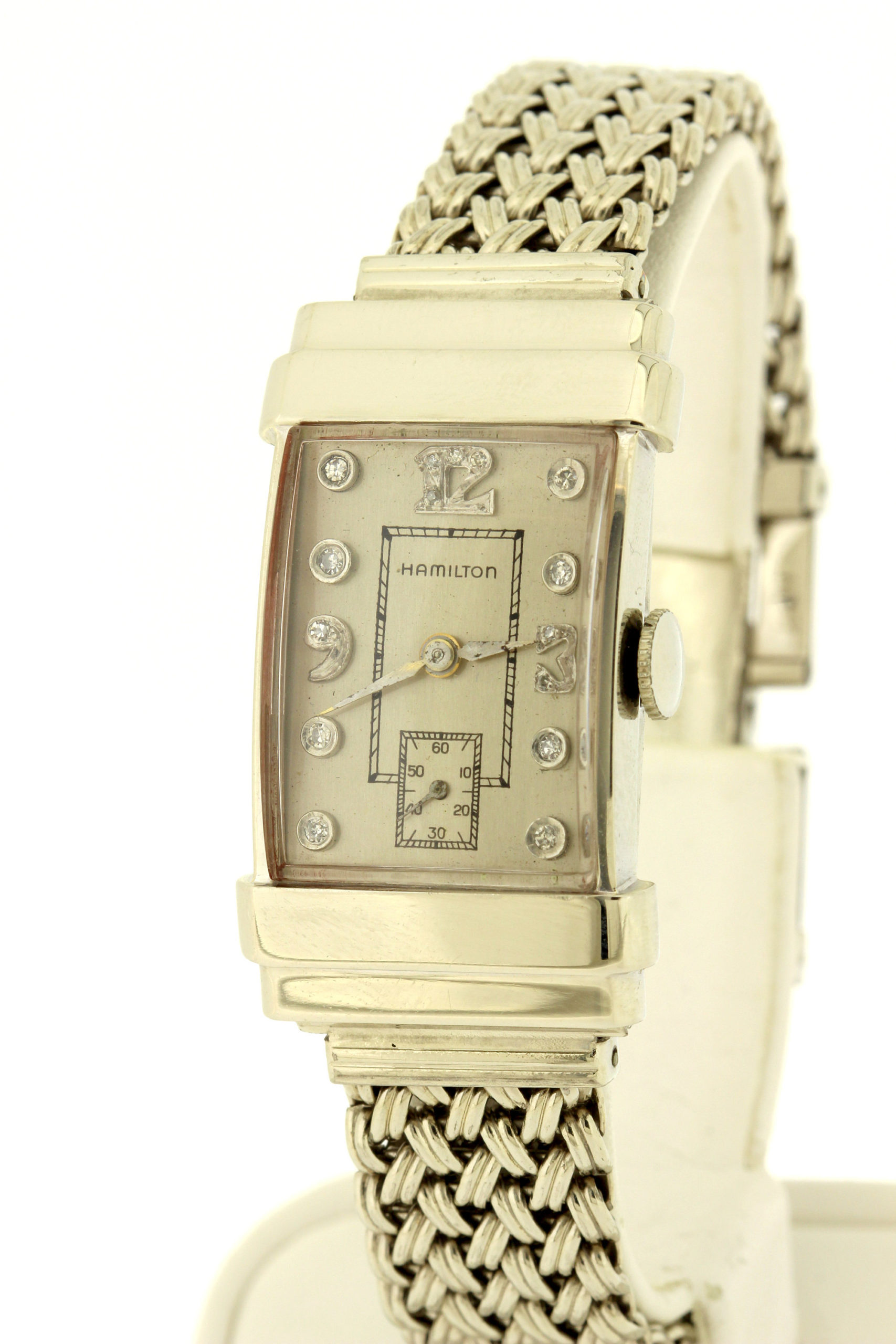 14k White Gold Vintage Ladies Hamilton Watch. Nice Diamonds.