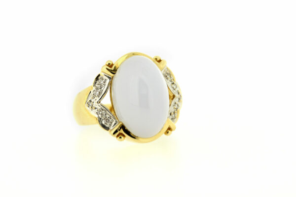 Timekeepersclayton Purple Chalcedony Gemstone Ring 14K Yellow Gold with White Diamond Accents