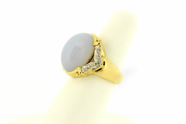 Timekeepersclayton Purple Chalcedony Gemstone Ring 14K Yellow Gold with White Diamond Accents