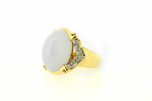 Purple Chalcedony Gemstone Ring 14K Yellow Gold with White Diamond Accents