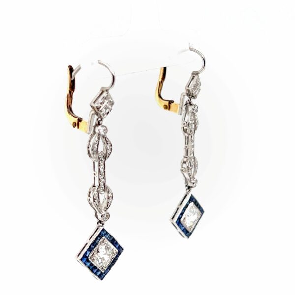 Timekeepersclayton 14K Yellow Gold and Platinum Diamond and Blue Sapphire Dangle Drop Earrings