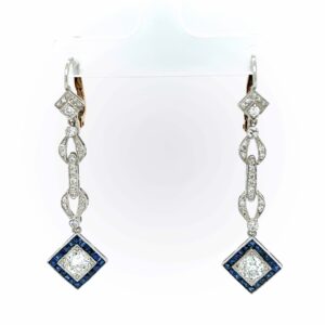 Timekeepersclayton 14K Yellow Gold and Platinum Diamond and Blue Sapphire Dangle Drop Earrings