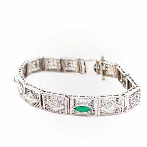 Timekeepersclayton 14K Gold Filigree Bracelet with Green and White Faceted Accents 6.5 Inches