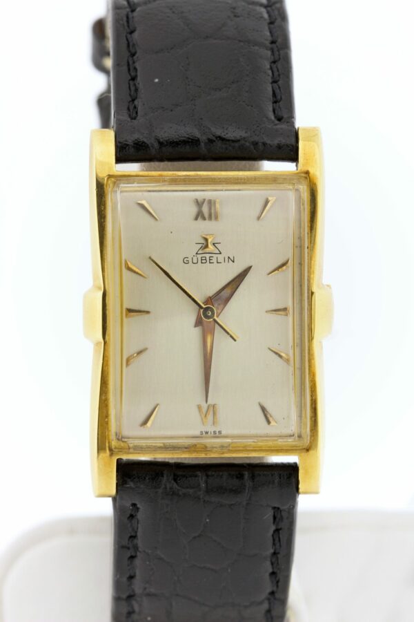 Timekeepersclayton 18K Yellow Gold Rectangle Case Gubelin Wrist Watch 17 Jeweled Swiss Movement Roman Numerals