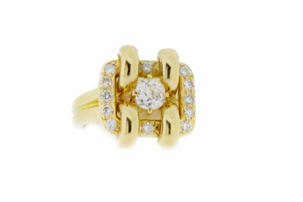 Timekeepersclayton 18K Yellow Gold Buckle Chunky Diamond Ring Vintage Half Carat Plus