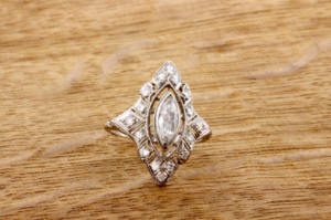 Exquisite .70ct Marquise White Diamond Center Platinum Diamond Ring
