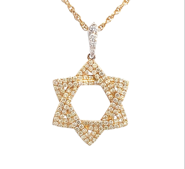14k Gold Star of David Necklace with Diamonds