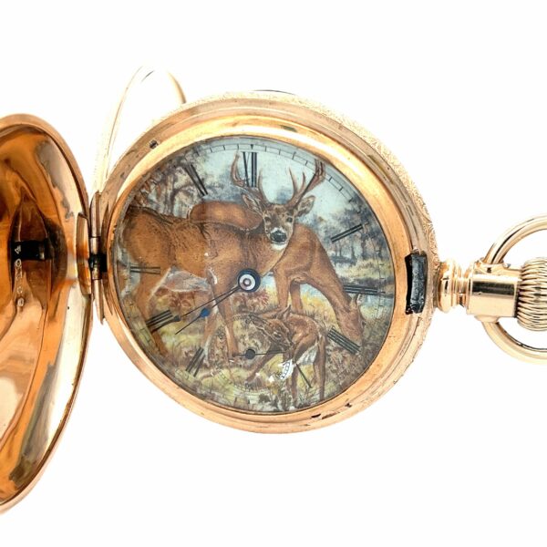 Illinois Pocket Watch with Deer Hand Painted Dial Year 1911