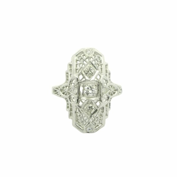1920's Filigree 14k White Gold Ring